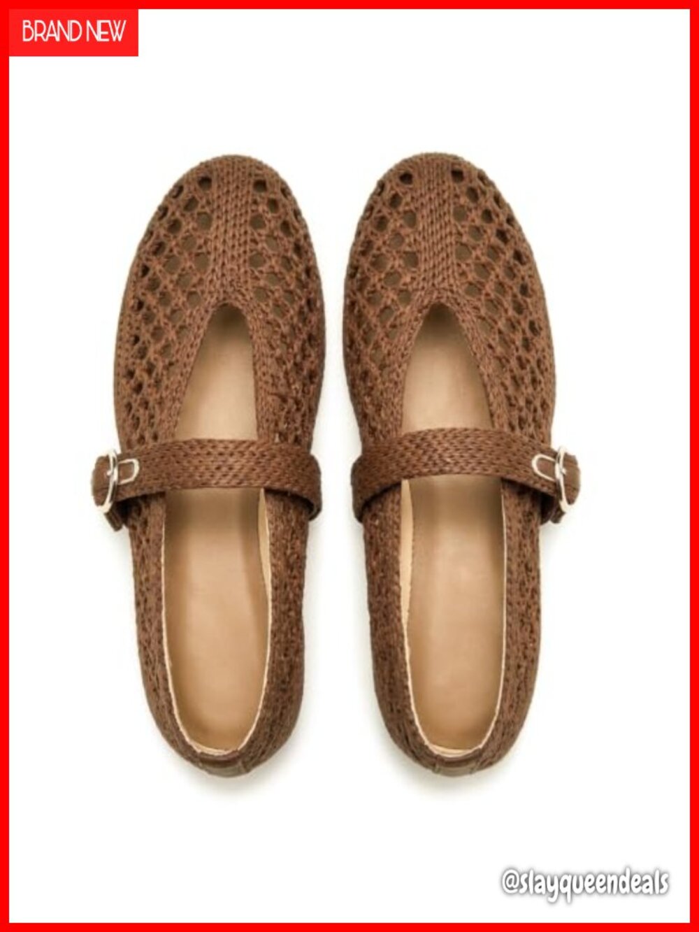 Woven Ballet Flats Women Mesh Raffia Round Toe Mary Janes Comfortable